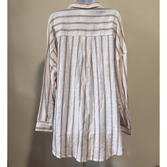 Cotton On Women's Large Brown White Striped Swing Beach Cover Up Shirt NWT - Picture 6 of 7